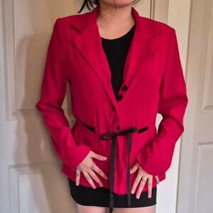 Vtg red suede blazer with black tie-up detail